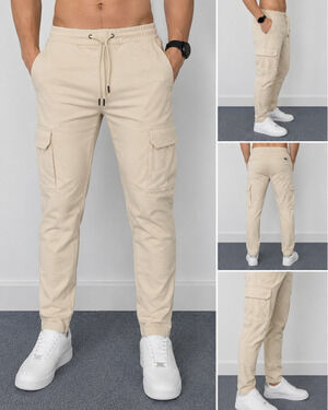Reserved Supply Mens S Beige Cargo Pants Stretch Drawstring Elastic Waist Casual